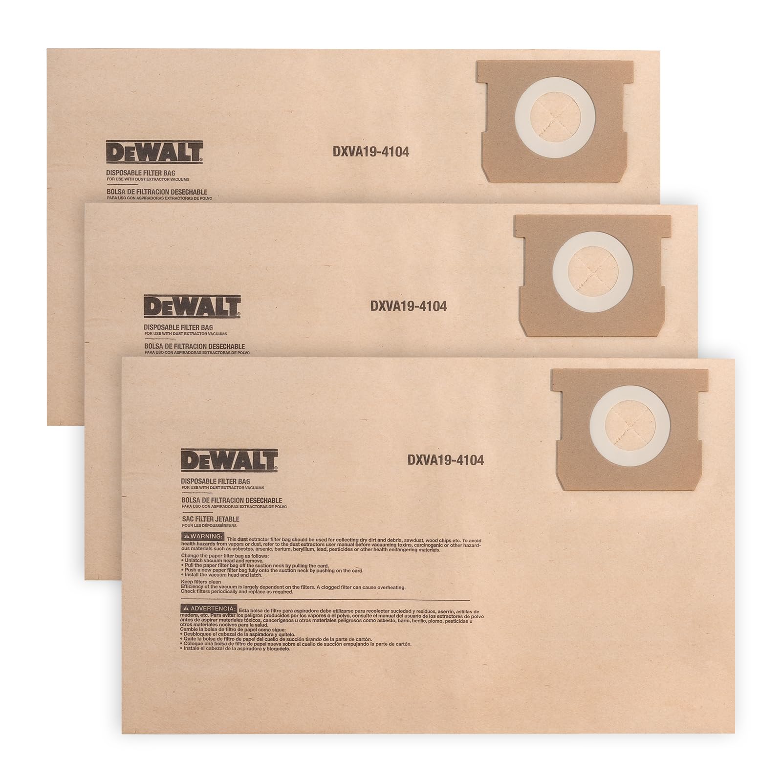 DEWALT DXVA19-4104 Dust Filter Bags, High Efficiency Replacement